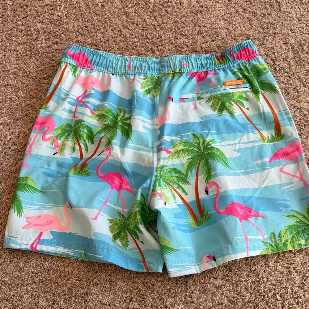 Opposuits flamingo print swim trunks size medium